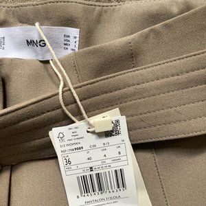 Mango Beige High-Waist Wide-Leg Pants